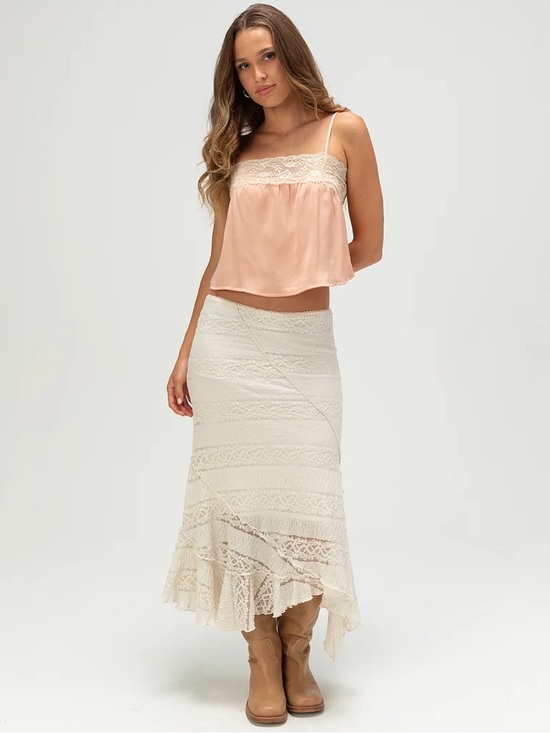 West Of Melrose Dresses & Skirts - WEST OF MELROSE Lace Cream Asymmetrical Womens Midi Skirt XS
